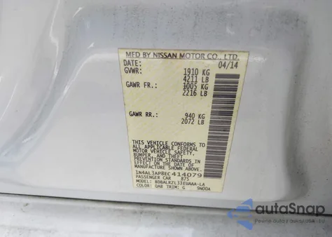 2014 Nissan Altima 2.5 S z USA, uszkodzony, nr VIN 1N4AL3AP8EC414079